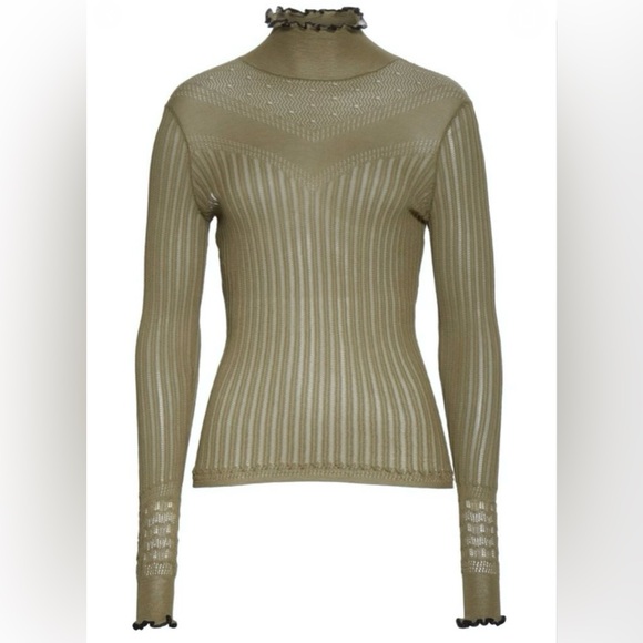 Rag & Bone Green Crochet Lace Long Sleeve Mock Neck - Picture 3 of 7